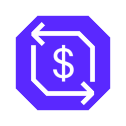 Dollar sign with circular arrows inside an octagon